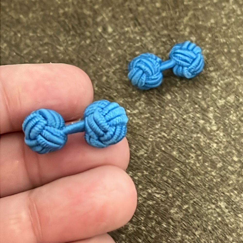 Blue Knot Braided Sphere French Silk Cufflinks